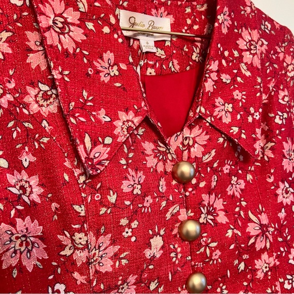 NWT! Julie Brown NYC Red Floral suit / mini skirt set. Gold thread. Sz Small ♥️ - Picture 3 of 11